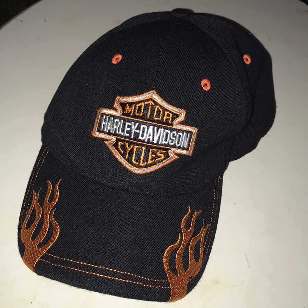Harley-Davidson Kids Baseball Cap Black Orange Embroidered Biker Hat Adjustable